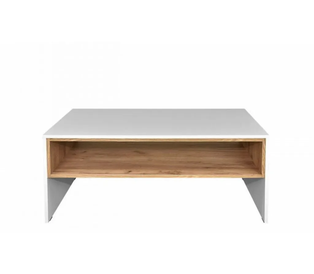 Table basse MOREL 2 blanc et chêne kraft doré design contemporain