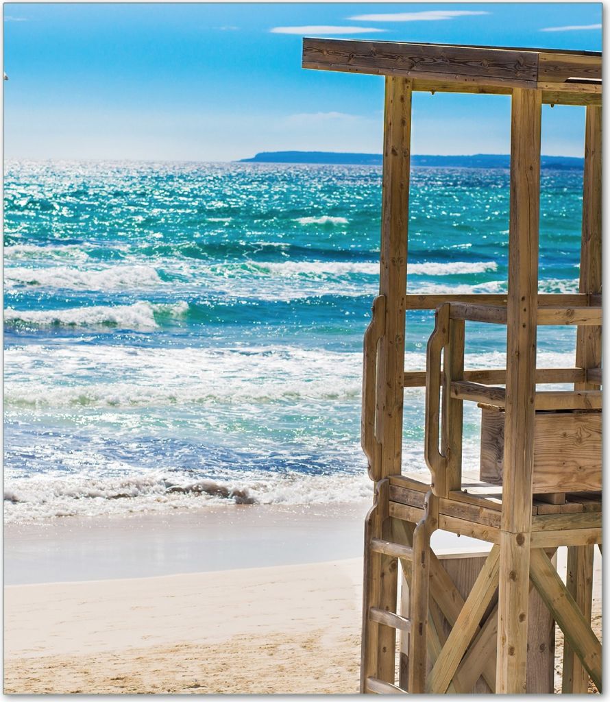 Wallario Herdabdeckplatte aus Glas, Größe 52 x 60 cm 1-teilig, Motiv Badestrand - Mallorca Spanien