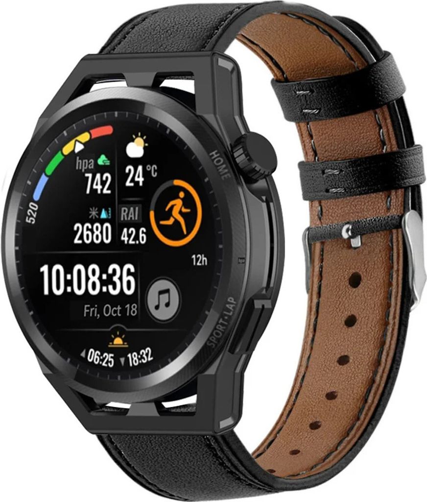 Strap-it Huawei Watch GT modernes Lederarmband (Schwarz)