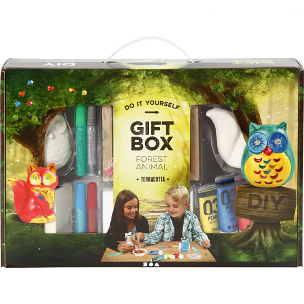 Kit loisirs créatifs terre cuite animaux forêt, ensemble complet DIY