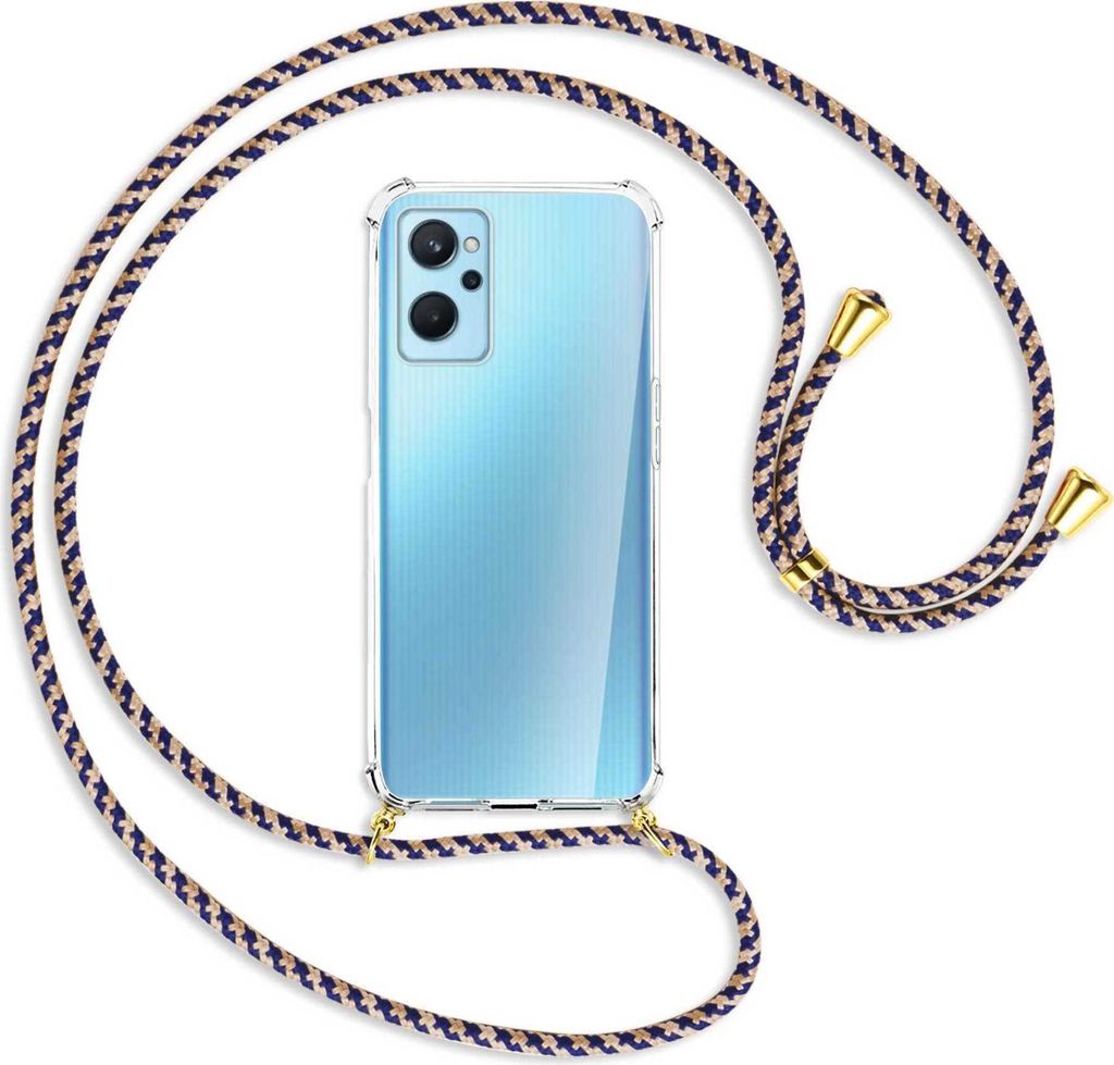 Handykette Backcover-Schutzhülle mit Band (Metall goldfarben) für Realme 9i - blau+beige