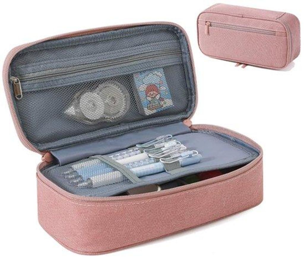 Etui für Mädchen und Jungen Gepolstertes Etui mit 3 Fächern Großes Etui für viele Gegenstände Etui mit Griff für Schule und Büro Rosa