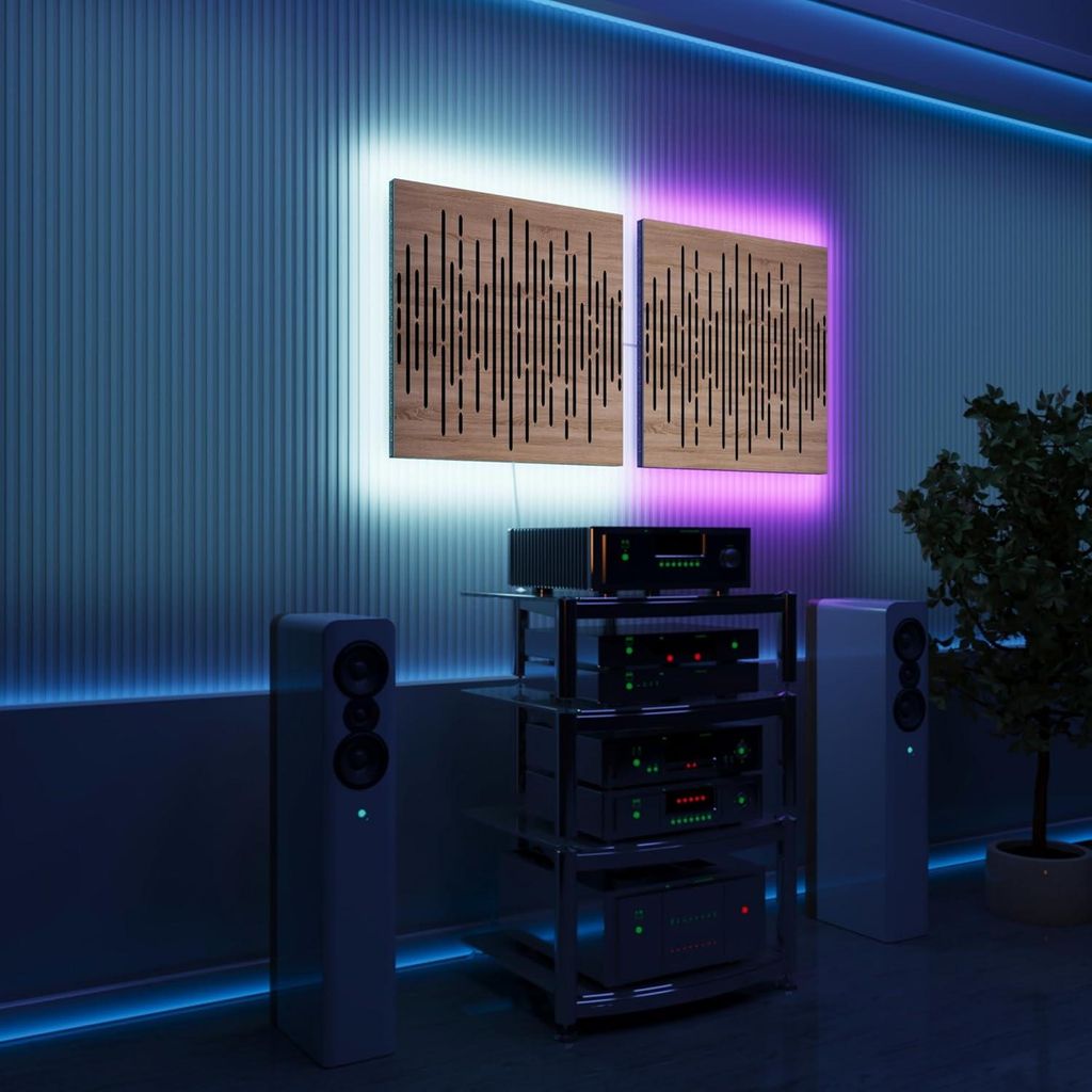 2er-Pack-LED Akustikwandpaneele mit RGB Glow für Echo Control | Schallabsorbierende Paneele mit Backlight |2x WAVE - Separately|Sonoma