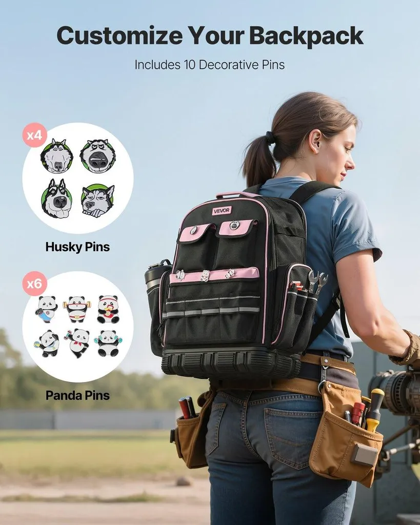Sac à dos de chantier porte-outils 56 compartiments avec base rigide - 5