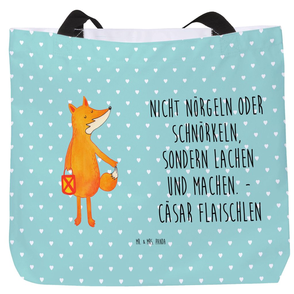Mr. & Mrs. Panda Einkaufstasche Fuchs Laterne - Türkis Pastell - Geschenk, Strandtasche, Optimistisch, Laptoptasche, Laternenumzug, Sankt Martin, ...