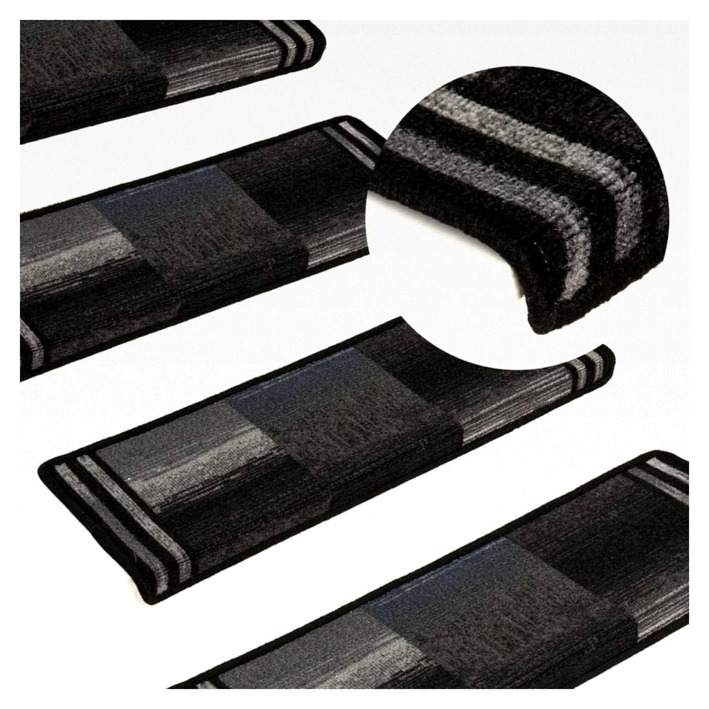 Selbstklebende Stufenmatten 15 Stück 65x21x4cm schwarz und grau