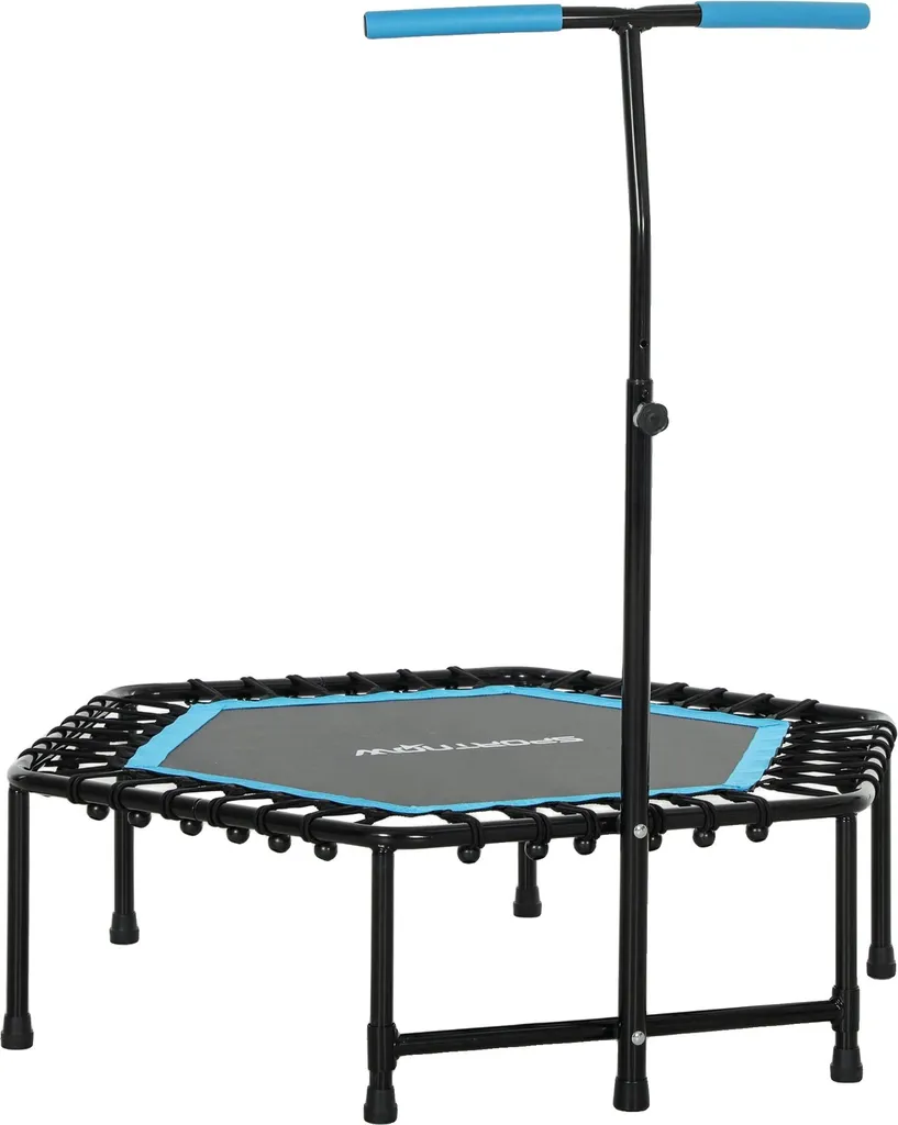 Trampoline de fitness bleu avec poignée réglable sur 3 niveaux cardio