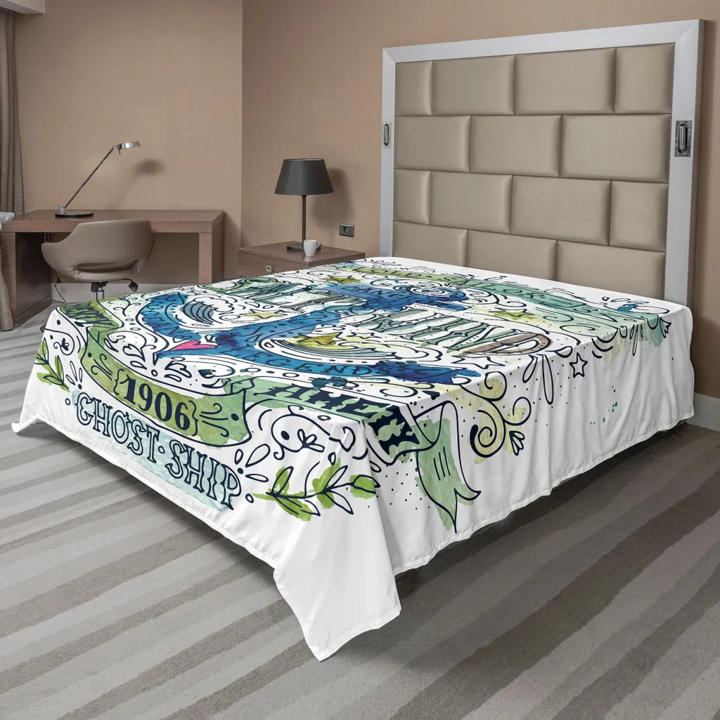 Drap de lit décoratif motif marin pour chambre adulte, textile 266x260 cm