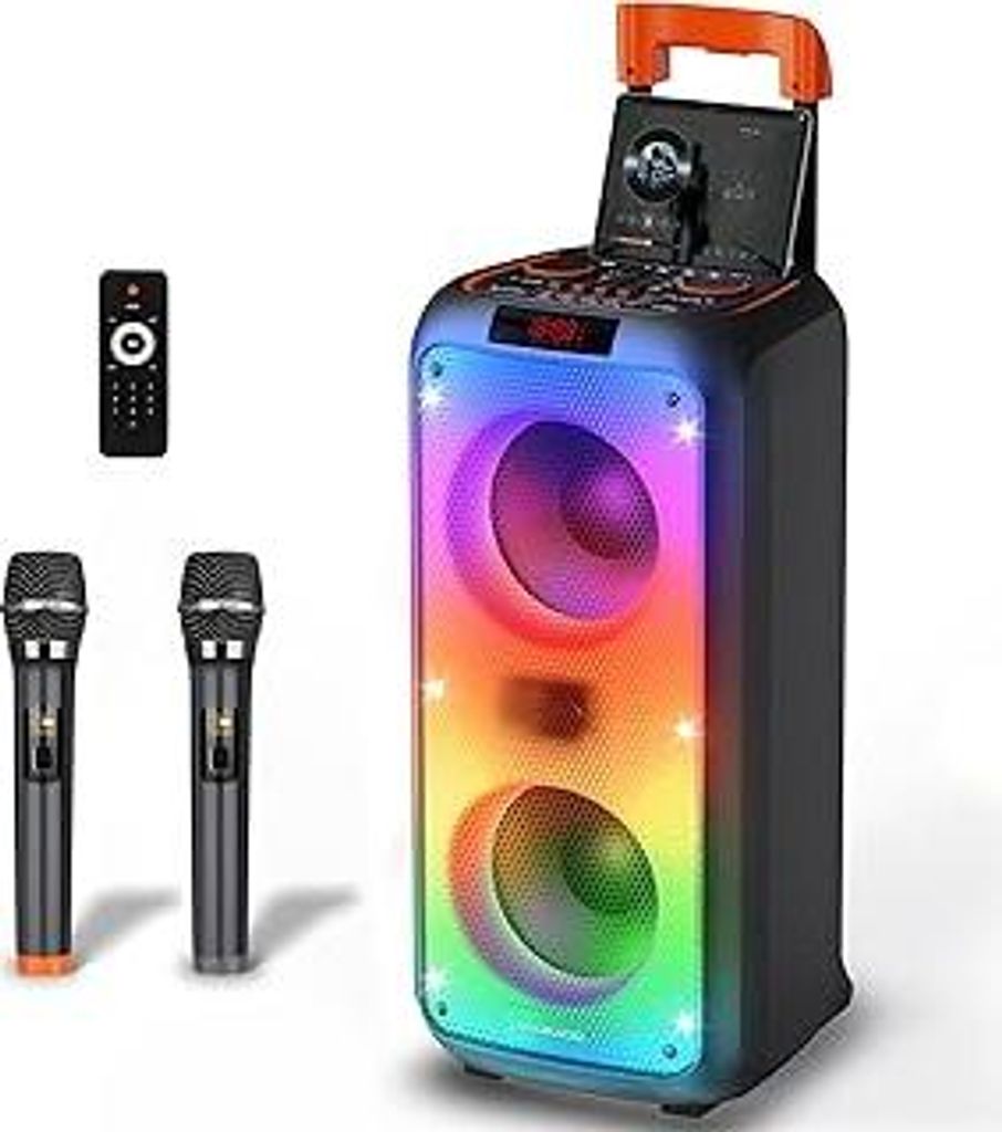 Karaoke Maschine, Hukkmela Karaoke Anlage mit 2 Mikrofonen, PA Anlage, Karaoke Lautsprecher mit Mikrofon, Kompatibel mit TF/USB/Aux, Bluetooth 5.3 ...