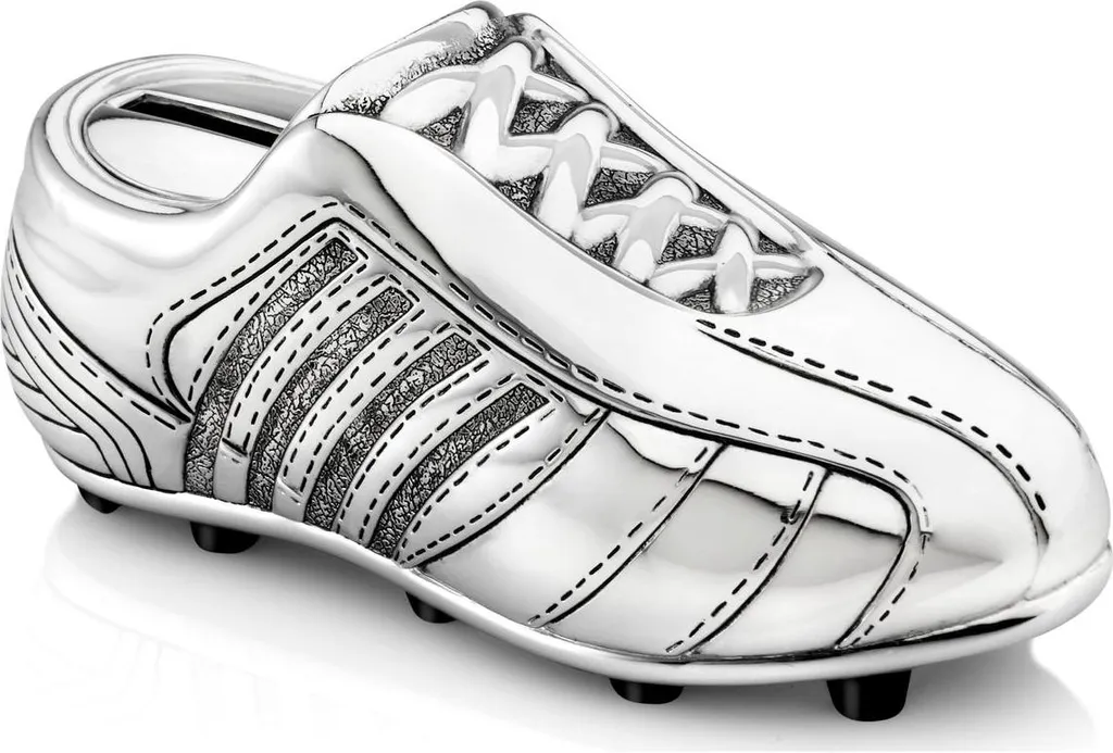 Tirelire Enfant Chaussure de Foot Argenté Antique pour Cadeau de Baptême