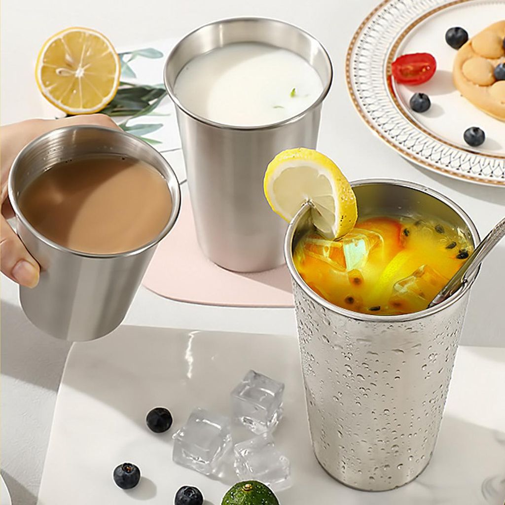 5er-Set stapelbare Edelstahl-Trinkbecher aus gebürstetem Metall, ideal zum Kühlen von Bier, für Reisen und Camping