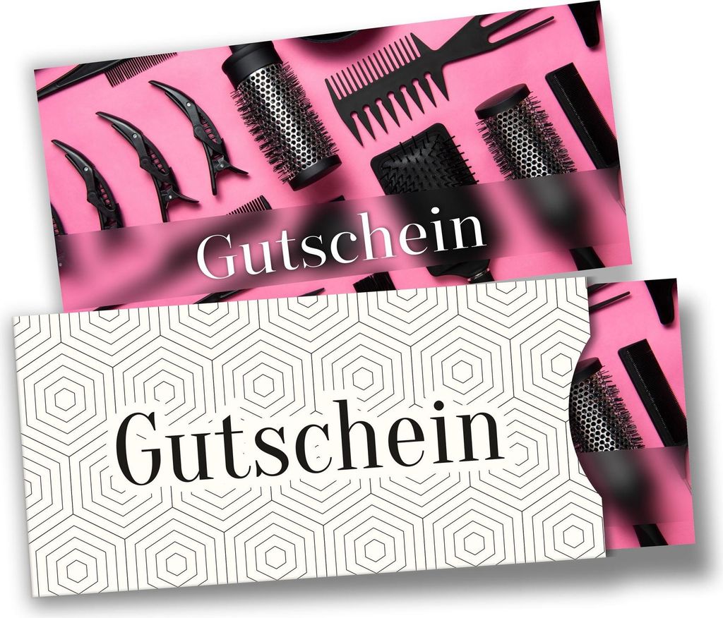 itenga Geschenkgutschein Fotodesign mit Hülle - Motiv FRISEUR Postkarte zum Ausfüllen 21,0 x 9,8 cm