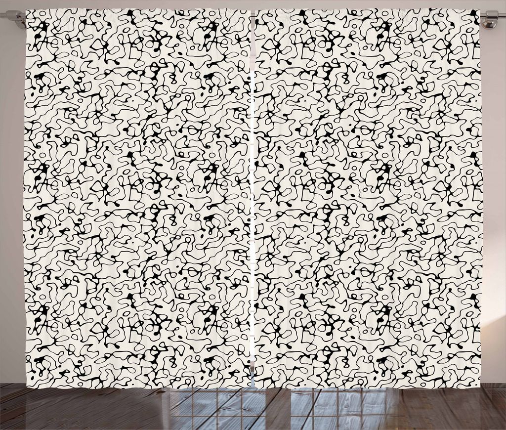 ABAKUHAUS Abstrakt Rustikaler Gardine, Jumble Messy Linien, Schlafzimmer Kräuselband Vorhang mit Schlaufen und Haken, 280 x 245 cm, Schwarze und C...