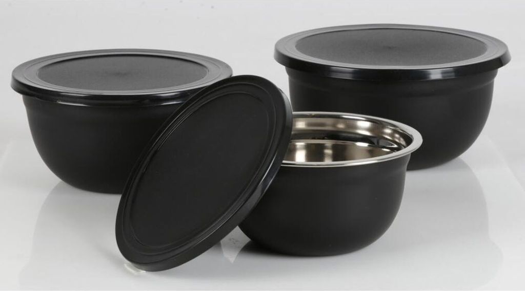 Schüsselset 3teilig Edelstahl schwarz mit Deckel Produktbild 