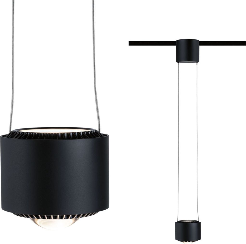 Paulmann URail LED Pendel Aldan schwarz-matt Ø 9,8 cm warmweiß, dimmbar