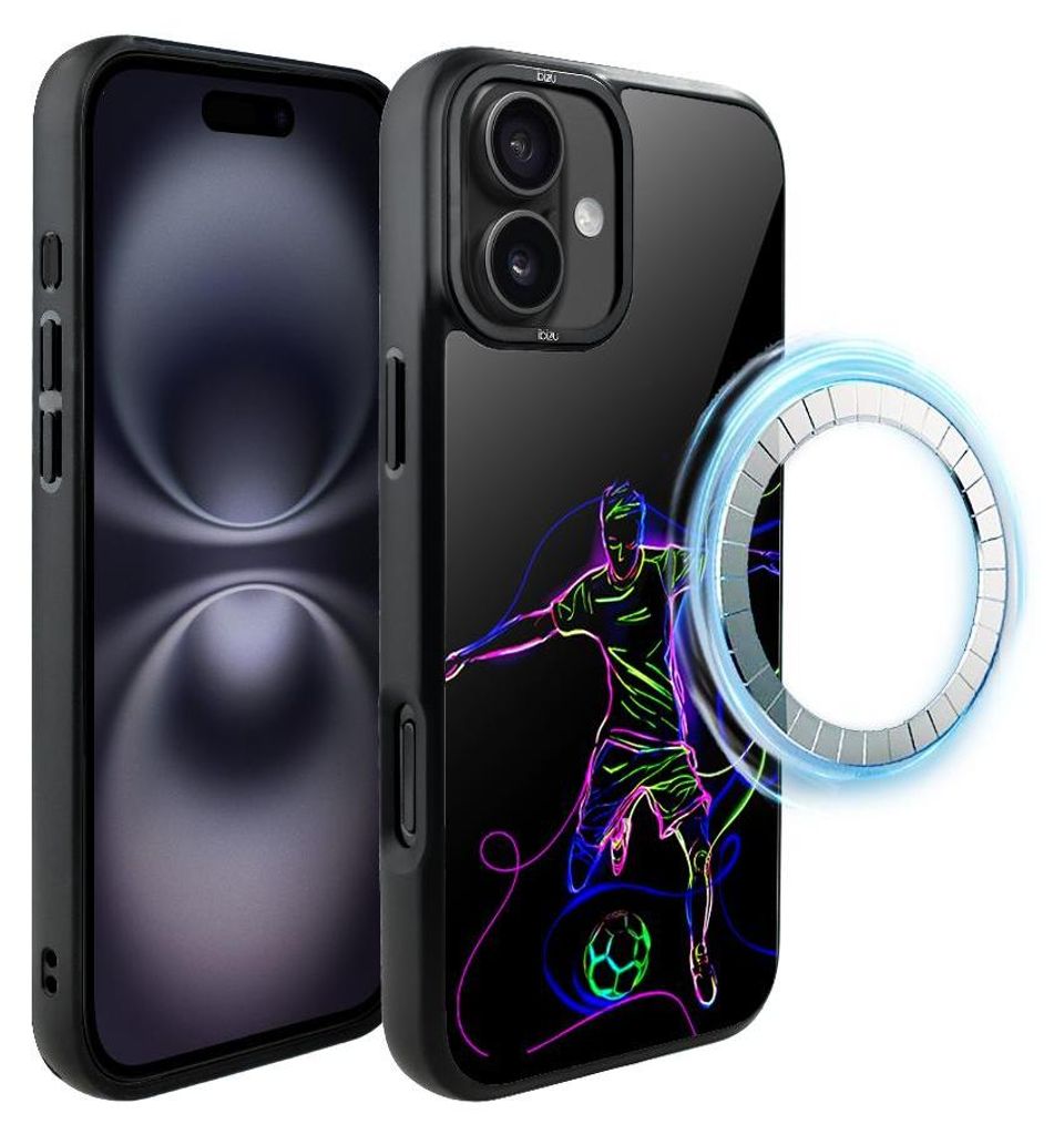 Schutzhülle für das iPhone 16, MagSafe-kompatibel, mattschwarze Seiten, Sport, Fußballspieler