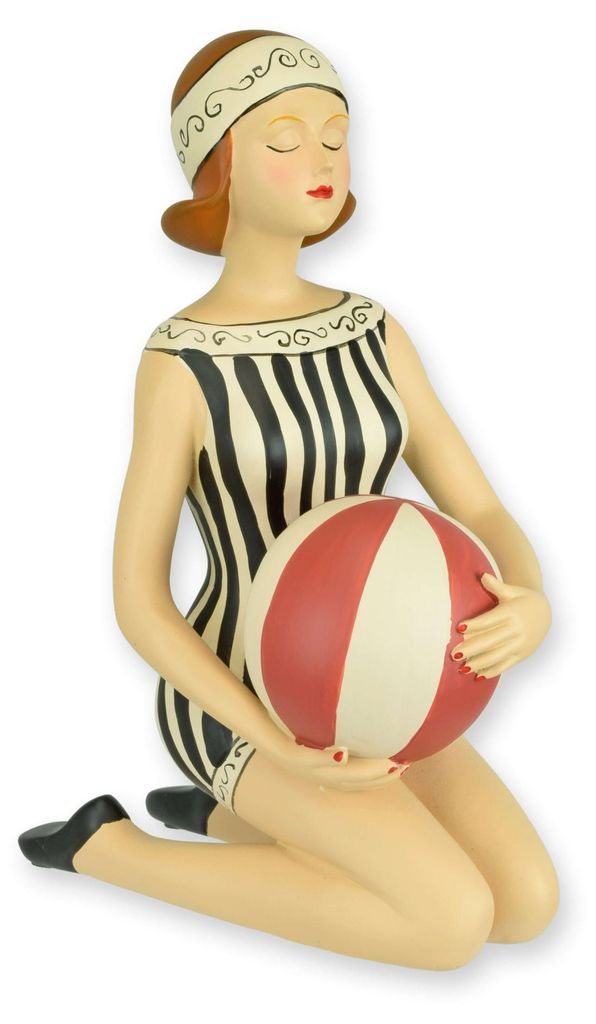 Skulptur Pin Up Girl mit Strandball Replikat Retro Design Dekoration