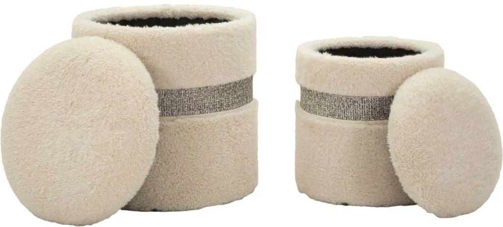 Pouf de Rangement en Tissu Crème Saint-Moritz - Lot de 2 Tabourets - 7