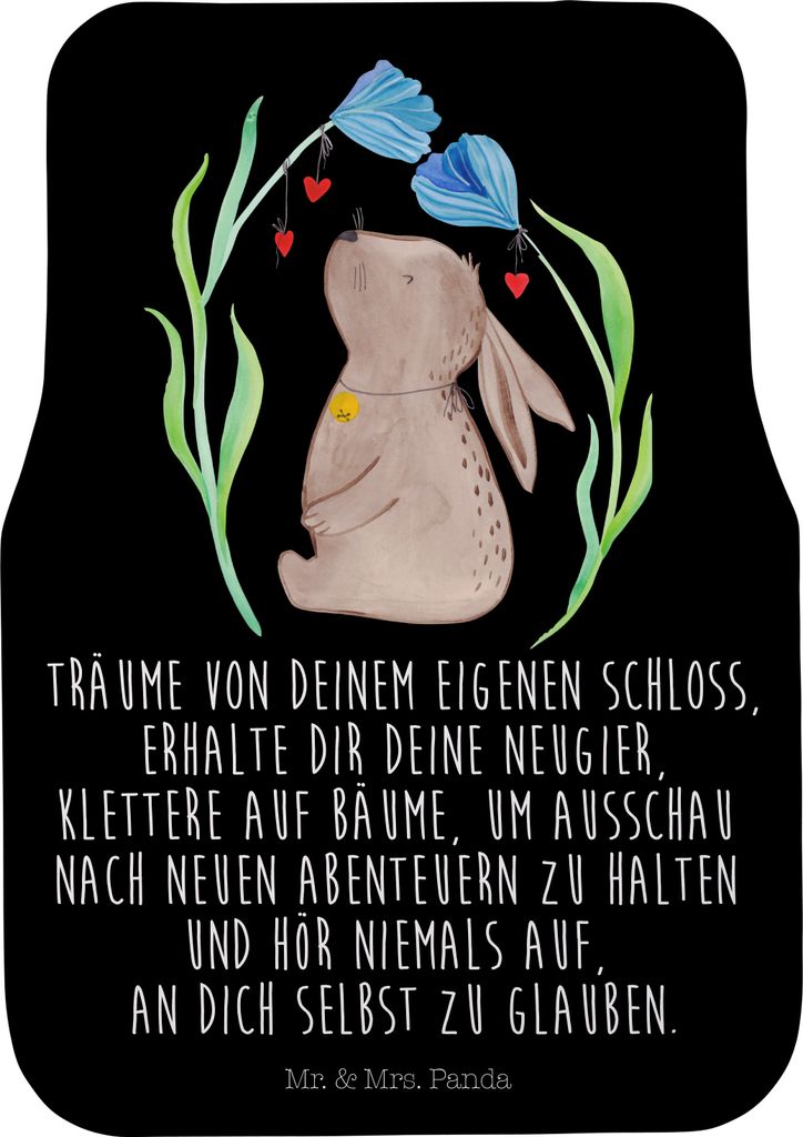 Mr. & Mrs. Panda Fußmatte Fürs Auto Hase Blume - Schwarz - Geschenk, Geburtstag, Kaninchen, Teppich, Auto-Fußmatte, Schwangerschaft, Ostergesche...