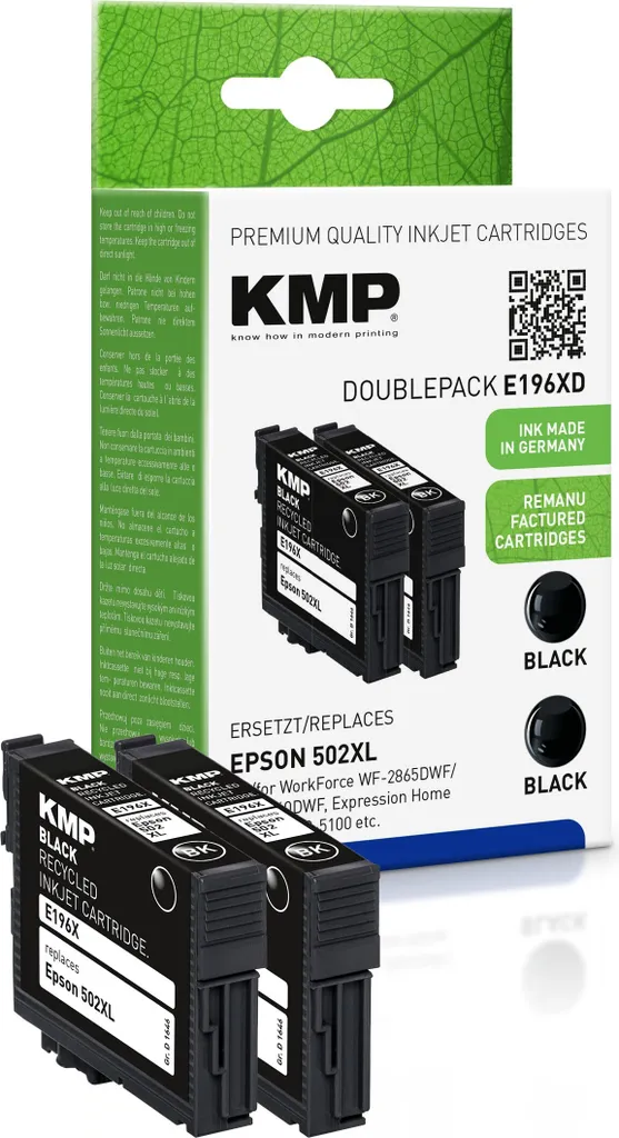 Cartouche Epson 502XL Noir KMP remanufacturée lot de 2 haute capacité