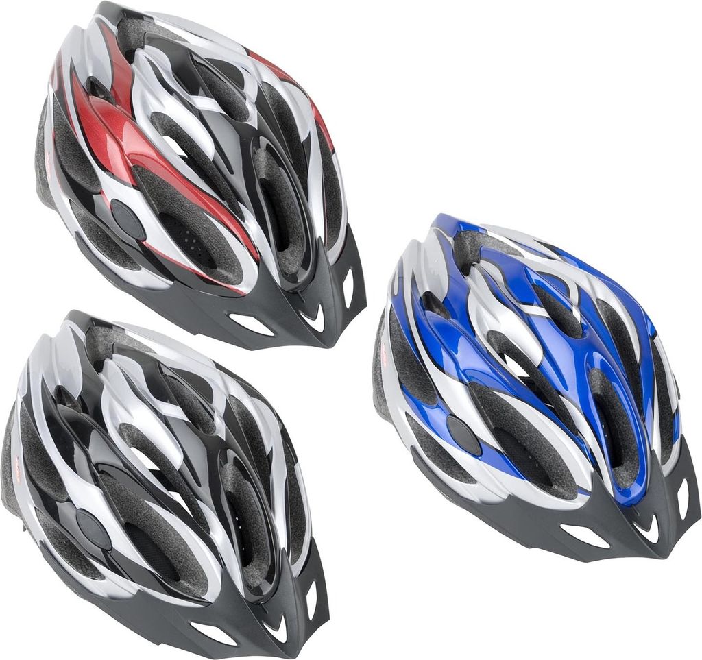 Blue Bird Fahrradhelm Radhelm Schutzhelm MTB Trekking Fahrrad Helm Kinder Erwachsene, Größe:53-57cm S/M, Farbe:schwarz/silber/rot