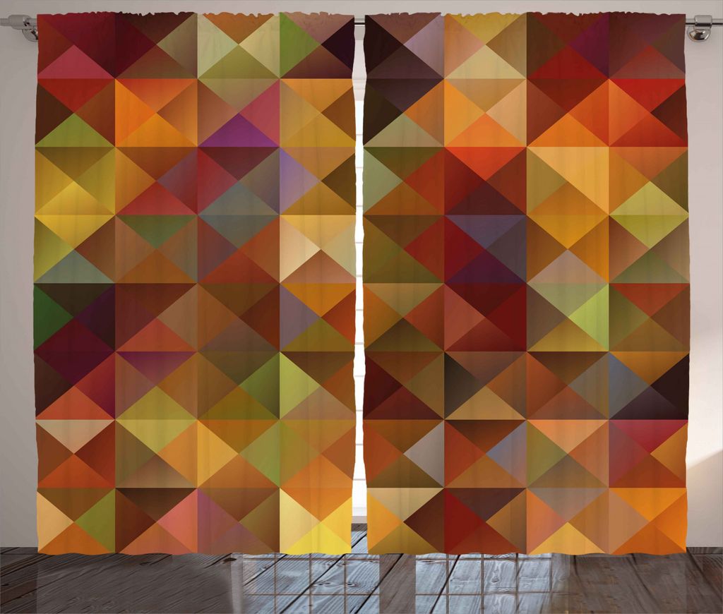 ABAKUHAUS Bunt Rustikaler Gardine, Grid-Mosaik Geometrisches, Schlafzimmer Kräuselband Vorhang mit Schlaufen und Haken, 280 x 245 cm, Ringelblume ...