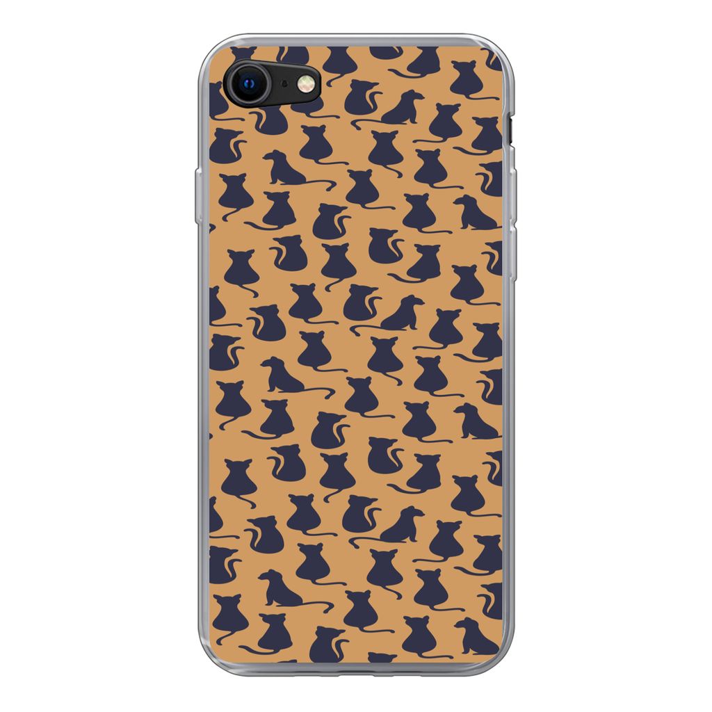 MuchoWow Handyhülle Schutzhülle Hülle für iPhone SE 2022 Muster - Katze - Silhouette - Jungen - Mädchen - Kinder - Kind Silikon Softcase Han...