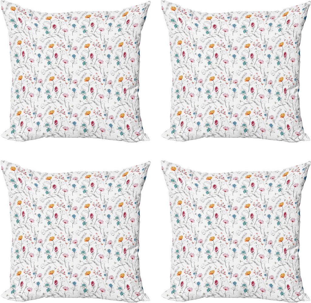 ABAKUHAUS Botanisch Kissenbezug Set (4 Stück), Frühling Empfindliche Blumen, Moderner Doppelseitiger Digitaldruck, 40 cm x 40 cm, Mehrfarben