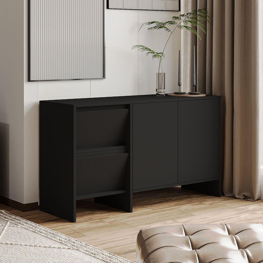 Skye Decor, Hochwertiger Konsolentisch, Schwarz, 130 x 81,8 x 44 cm | 100% melaminbeschichtete Spanplatte, 18 mm dick | Mit zahlreichen Regalen, wa...