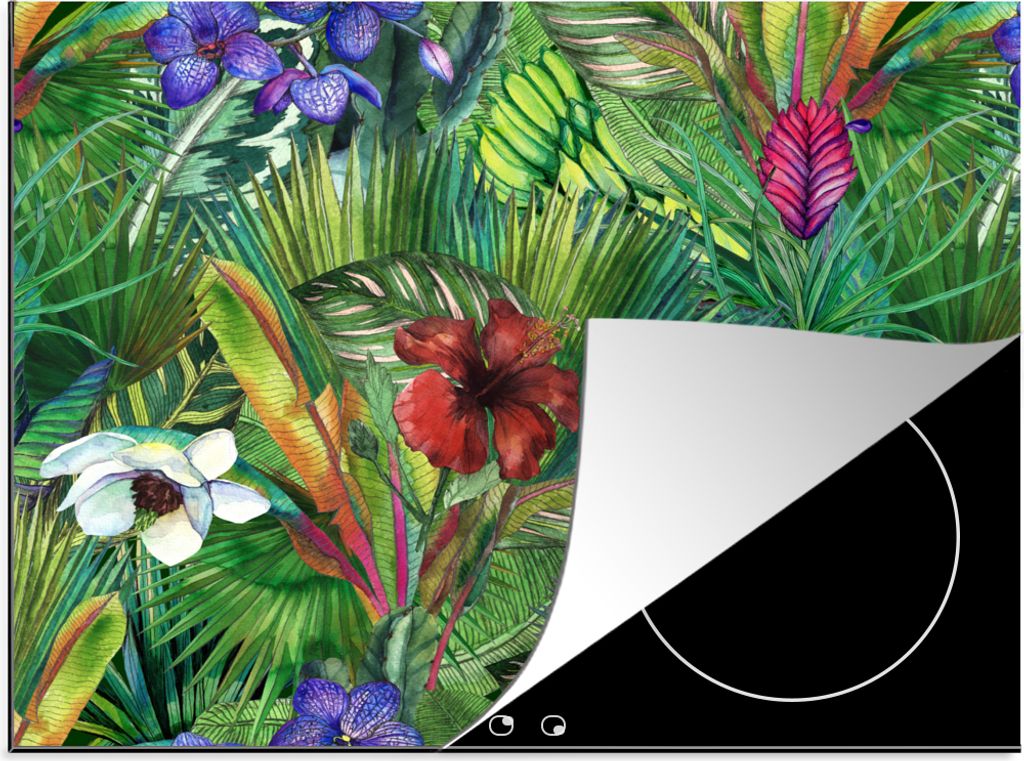KitchenYeah Herdabdeckplatte Regenbogen - Flora - Dschungel - Muster , 57x51cm, Küche Deko, Glaskeramikkochfeld Herdabdeckung, Abdeckplatte fùr...