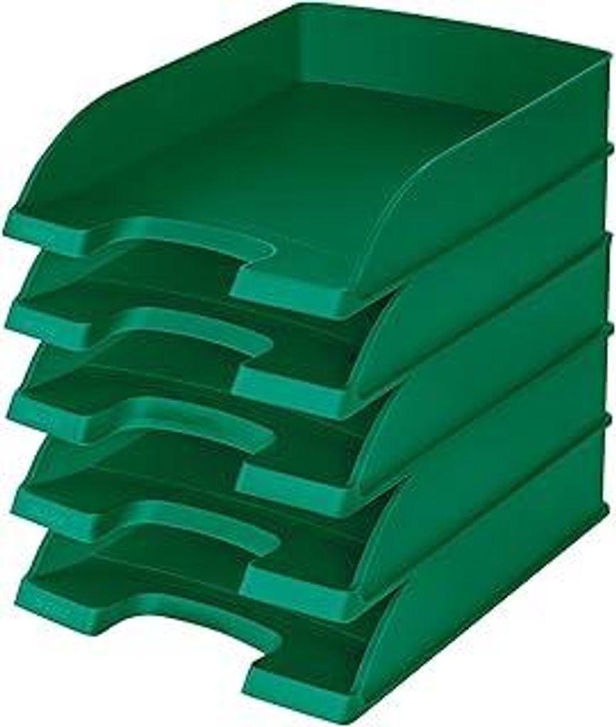 Leitz Briefkorb Standard A4, 5er Pack, Briefablage in , Stapelbare Ablagefächer als Schreibtisch-Organizer, Kombinierbar mit Plus-Serie, Grün, 52...