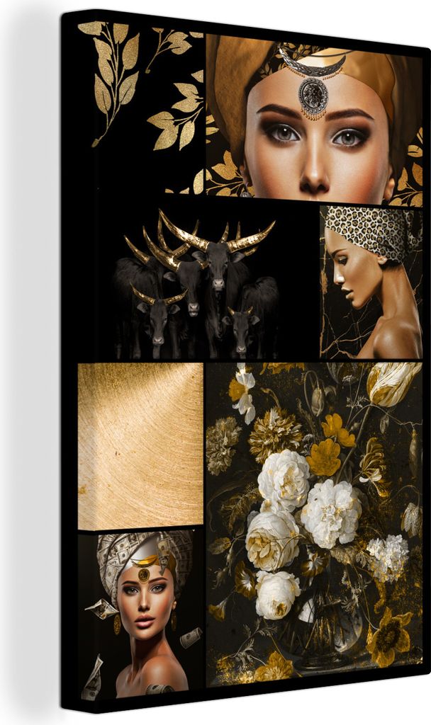 OneMillionCanvasses - Leinwandbilder - 90x140 cm, Schwarz - Gold - Frauen - Glitter, Wandbilder Kunstdruck Wanddekoration - Wandschmucke - Schlaf...