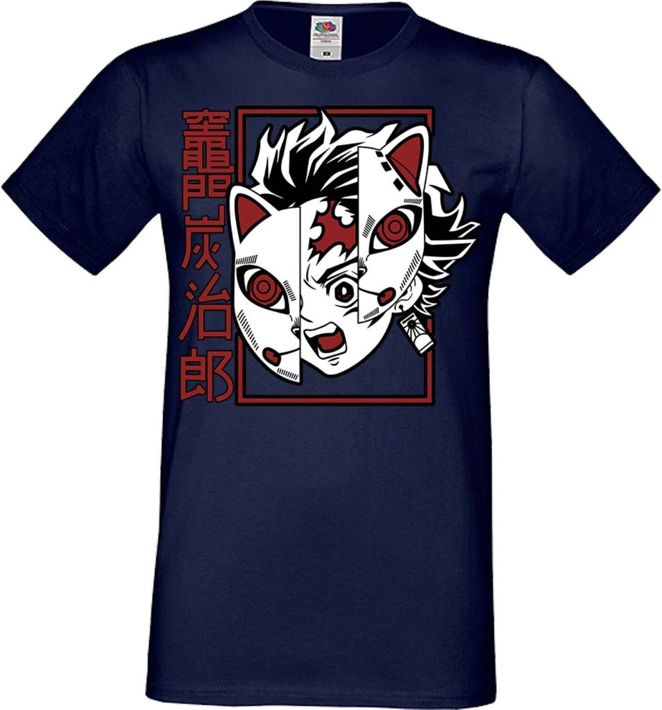 Herren T-Shirt Anime Manga Demon Anime Slayer Tanjiro Tonos, Man XL / Dunkelblau