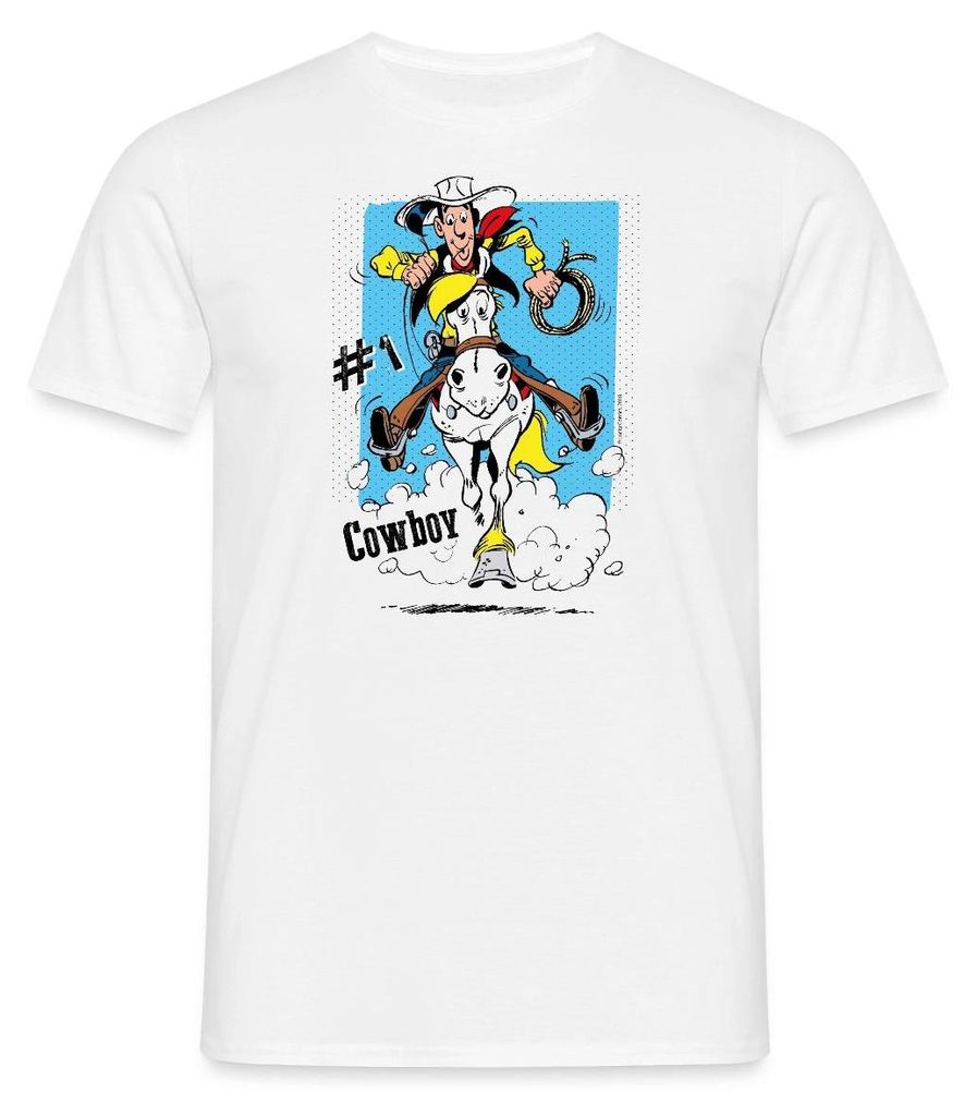 Spreadshirt Lucky Luke Cowboy mit Pferd Jolly Jumper Männer T-Shirt, M, Weiß
