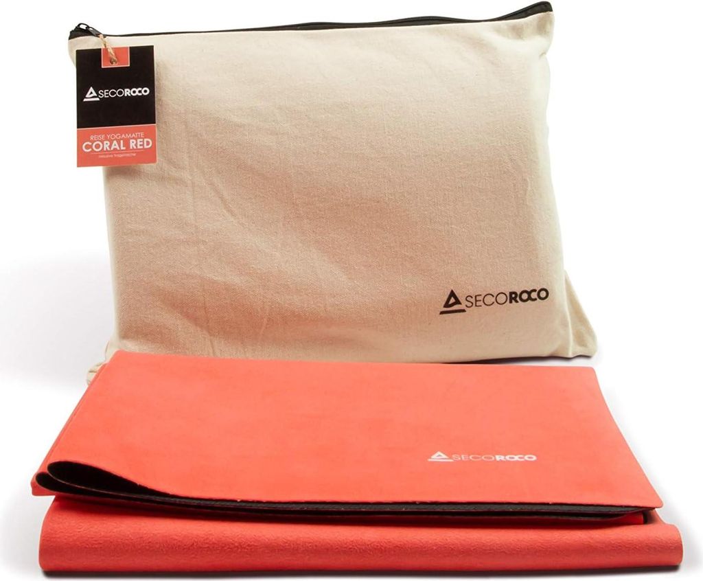 Reise Yogamatte “Coral Red“ Naturkautschuk - vegan & rutschfest Ökologisch nachhaltige Reisematte Mattenstärke 1mm Leicht faltbar, ideal auf ...