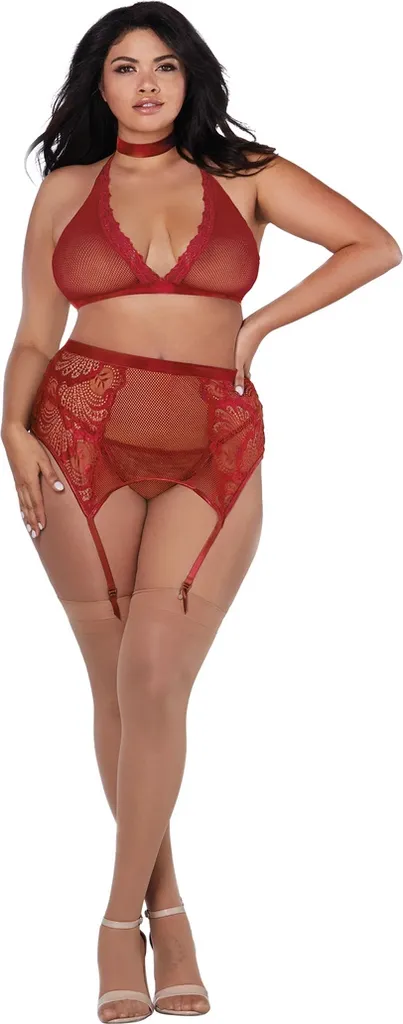 Dreamgirl Taglie Forti: Set Lingerie 4 Pezzi in Pizzo Elastico