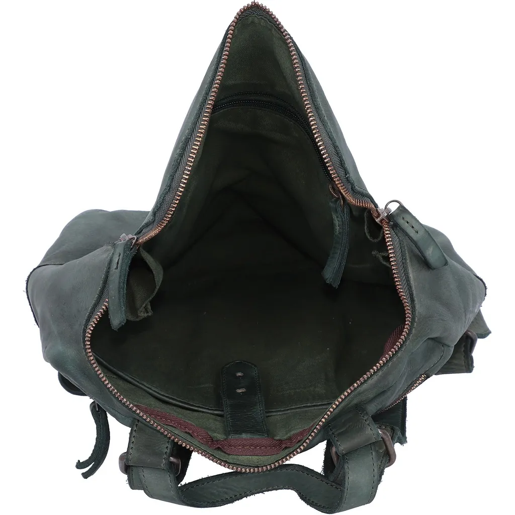 Sac à Dos en Cuir Vert Foncé Submarine avec Compartiment Ordinateur - 12
