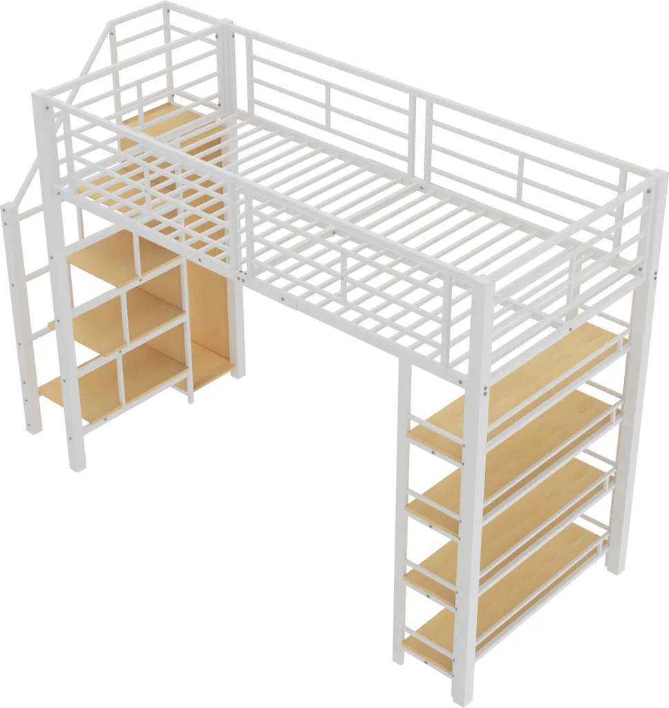 Lit superposé gain de place 90x200cm Blanc avec rangement - Merax - 8