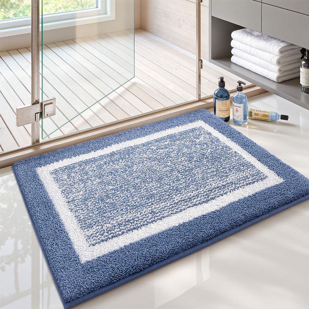 Kleine, rutschfeste, waschbare und saugfähige Badematten, weiche Badematte für Badezimmer, Dusche, Badewanne und Waschküche, hellblau, 40 x 60 cm