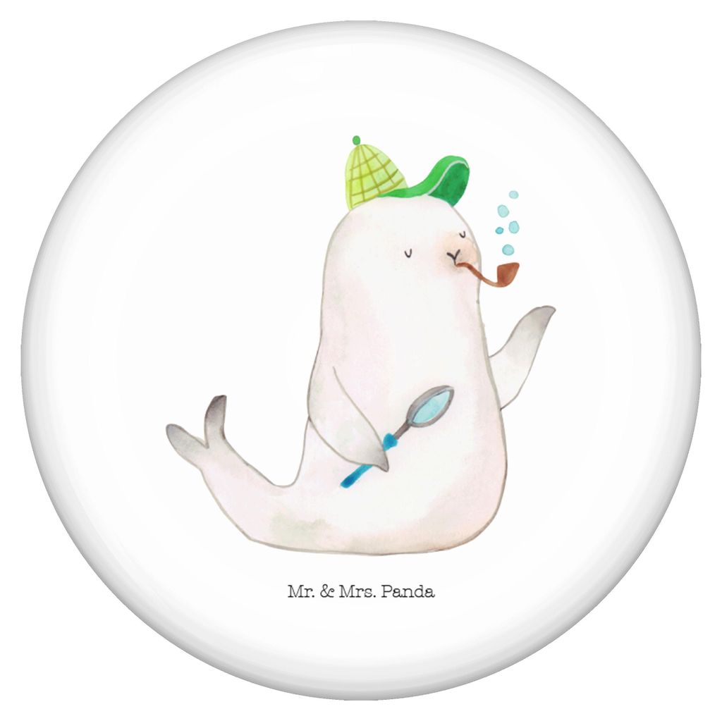 Mr. & Mrs. Panda Pin Robbe Sherlock - Weiß - Geschenk, Reversnadel, Anstecker, Tiere, Button, Plakette, Badge
