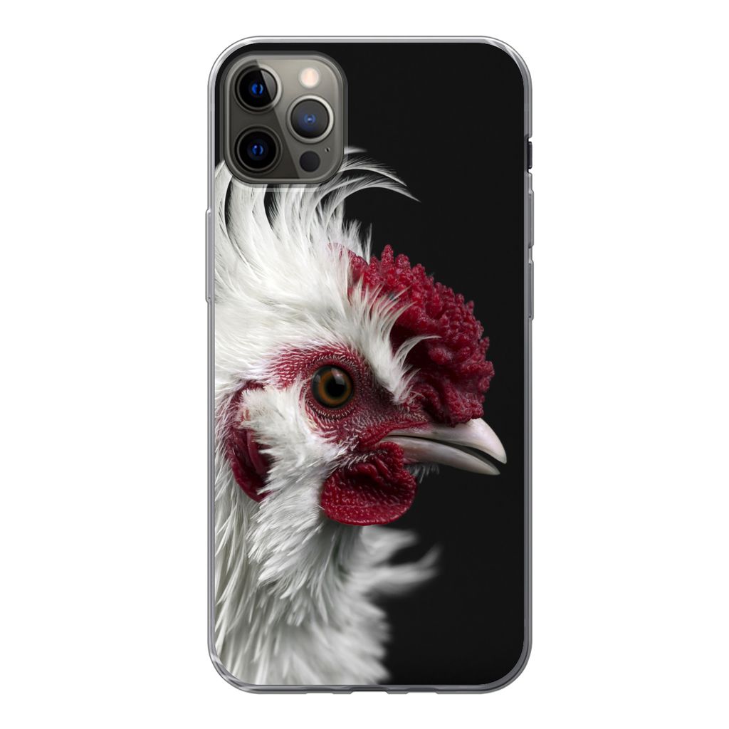 MuchoWow Handyhülle Schutzhülle Hülle für iPhone 13 Pro Max Huhn - Vogel - Schwarz Silikon Softcase Handy Hülle - Mobiltelefon