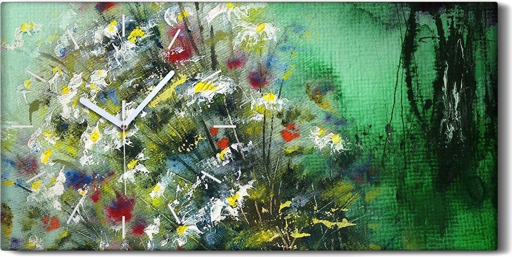Dekor Leinwand Uhr Wandbilder Kunstdruck 60x30 Foto Abstrakte Malerei mit Blumen - weiße Hände