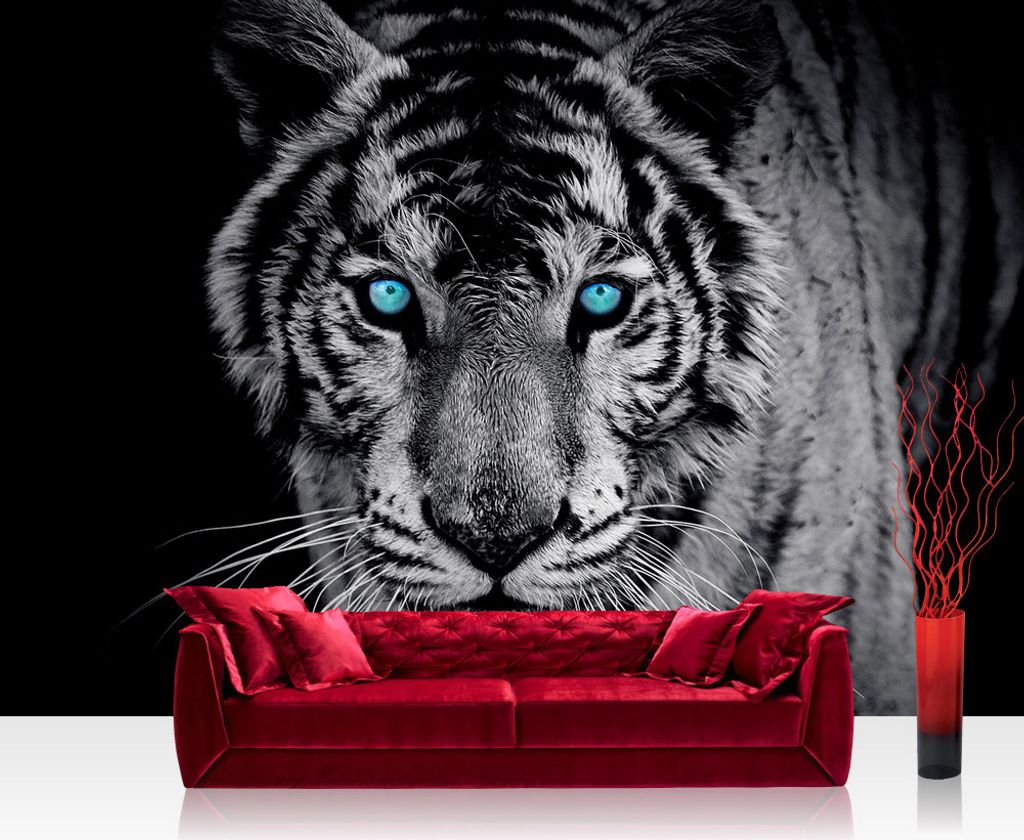 Vlies Fototapete no. 0426 - 368X254 cm - 426 Tiere Tapete Tiger Gesicht Auge blau schwarz-weiß blau liwwing