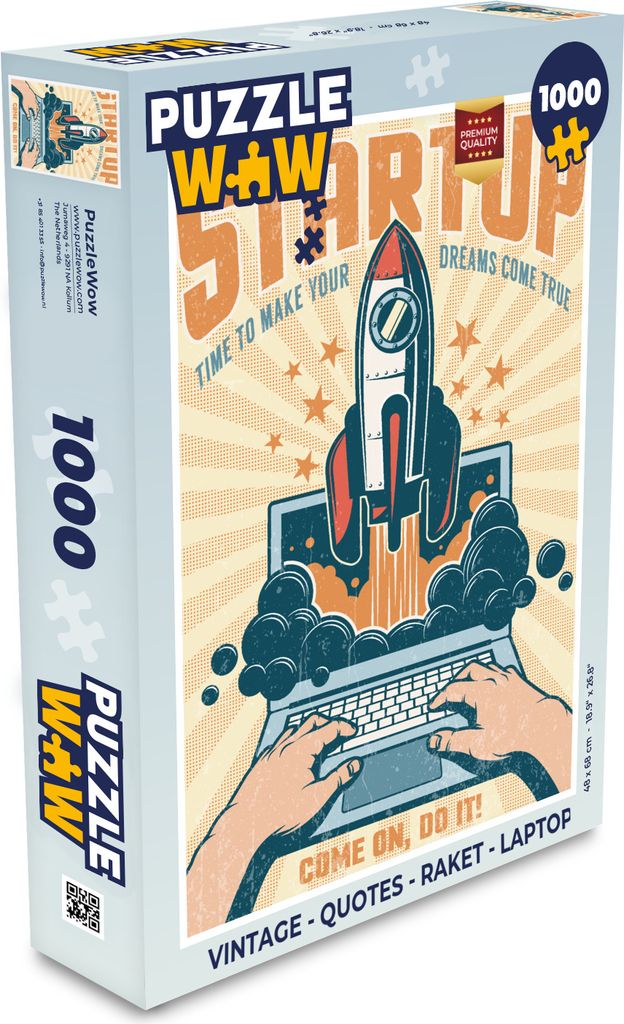 MuchoWow Puzzle 1000 Teile Vintage - Zitate - Rakete - Laptop - Startup-Zeit, um deine Träume wahr werden zu - Spielzeug - Alt und Jung - Spiele...