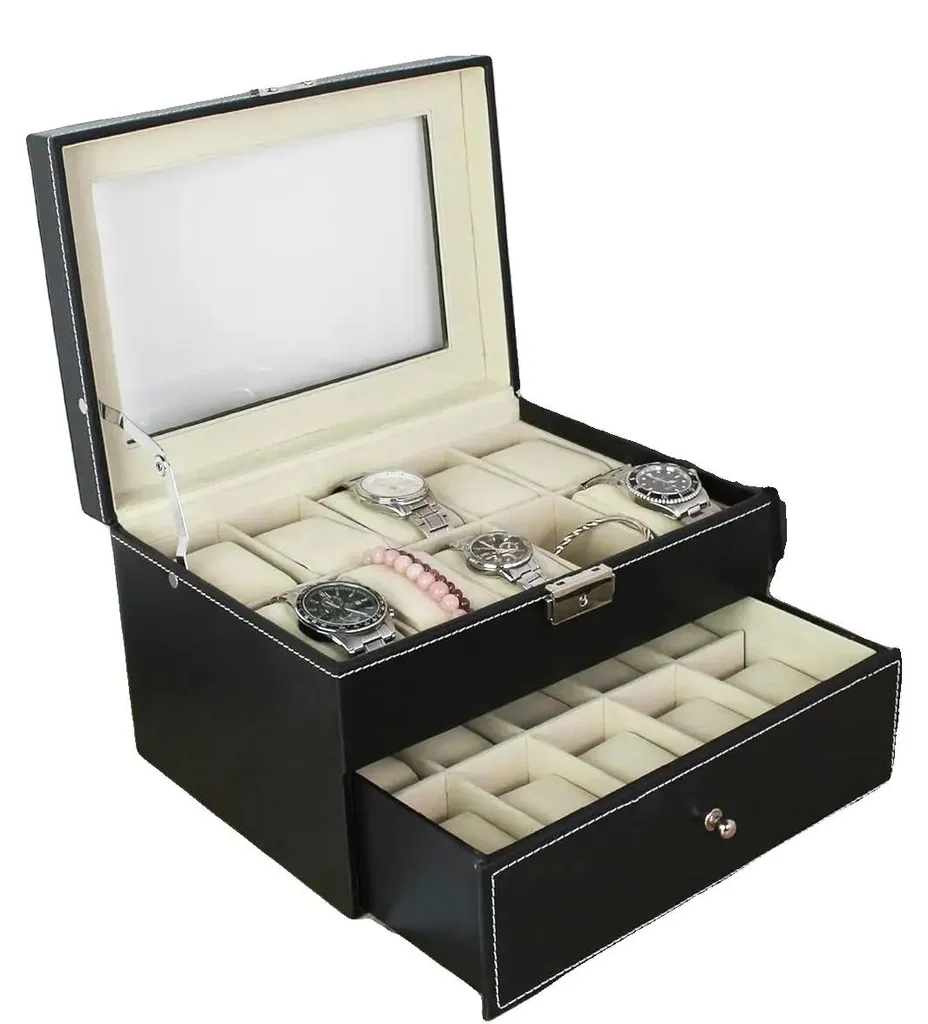 Coffret à montres 20 slots au design sobre, grand rangement avec vitre chic