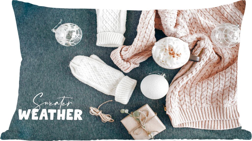 MuchoWow Zierkissen Sofakissen Wohnzimmer Dekokissen 60x40 cm Winter - Christbaumkugeln - Zitat - Kopfkissen - Polster mit Foto