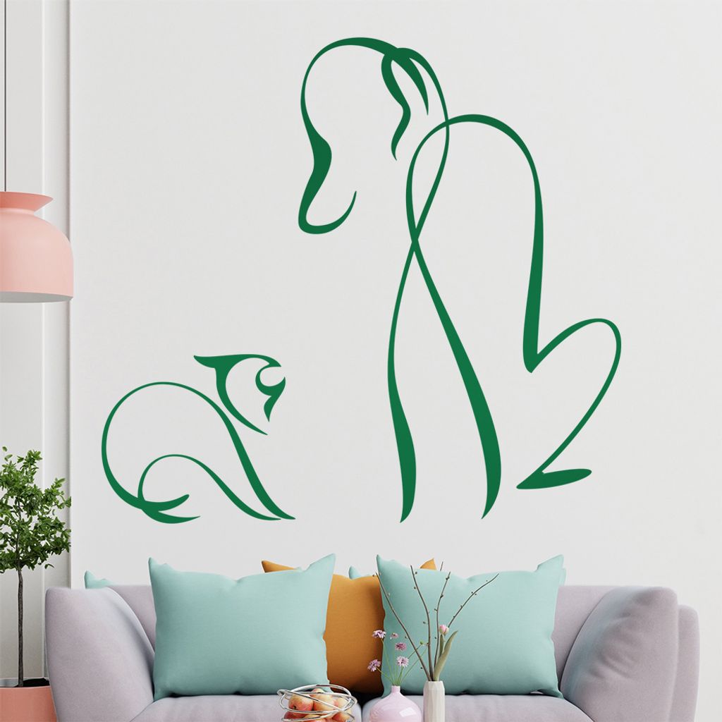 Hund und Katze Linien Wandtattoo in 6 Größen - Wandaufkleber Wall Sticker - Dekoration, Küche, Wohnzimmer, Schlafzimmer, Badezimmer