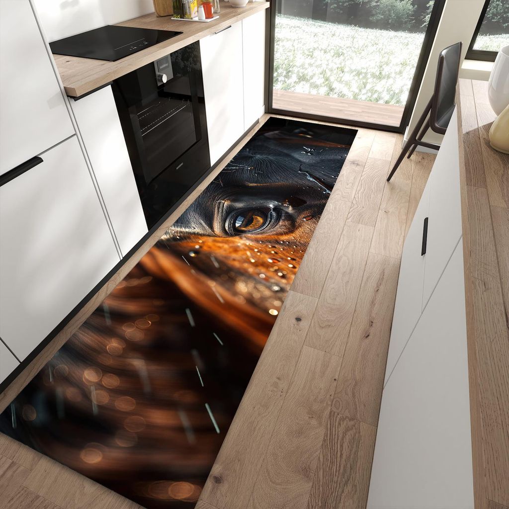 Küchenteppich 80x300cm rutschfest & abwischbar PVC Läufer - Pferdeauge im Regen