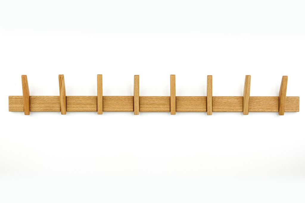 Massive Wandgarderobe aus Eichenholz – Handgefertigt, Natur geölt, 8 Haken, 115 cm