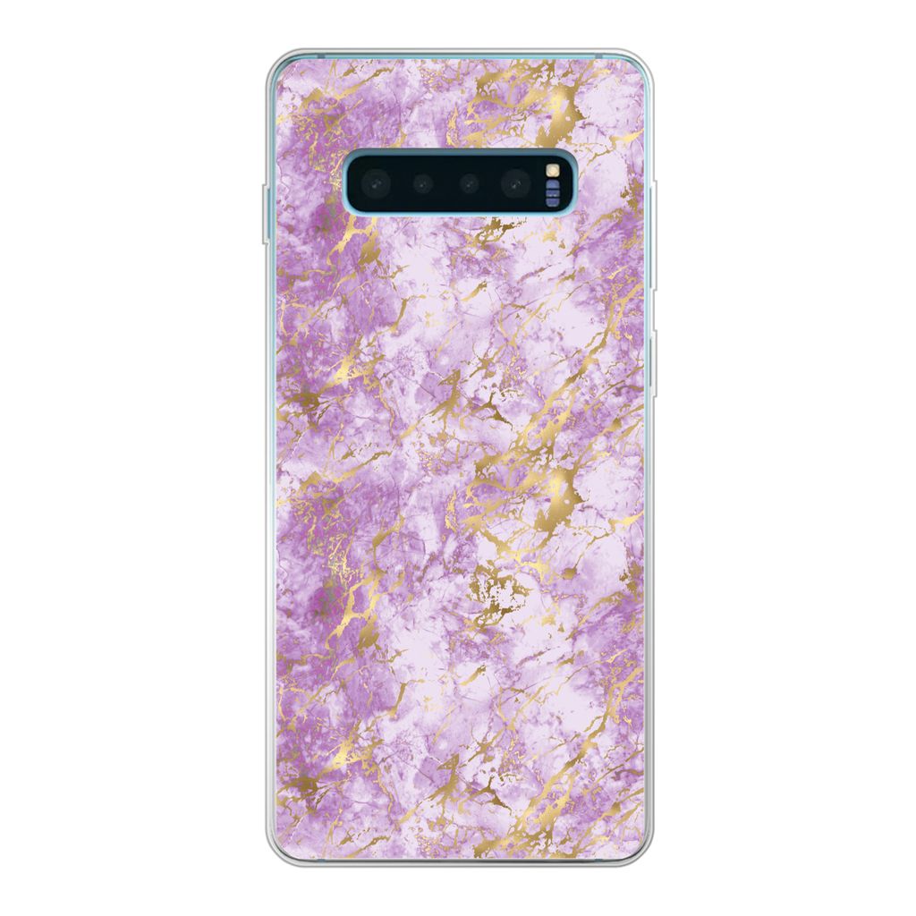 MuchoWow Handyhülle Schutzhülle Hülle für Samsung Galaxy S10 Lite Gold - Marmor - Muster - Lila Silikon Softcase Handy Hülle - Schutz
